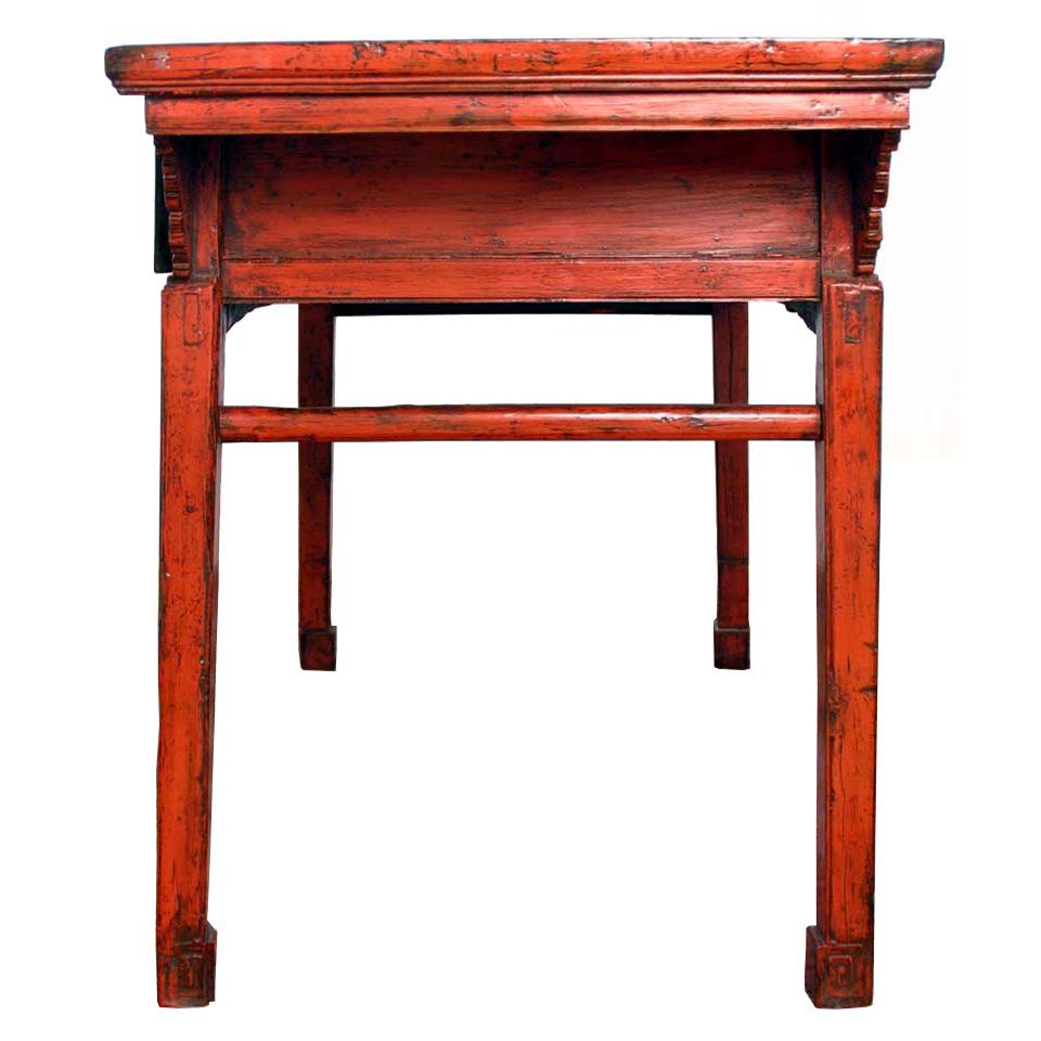 Antique Chinese red lacquered painting table For Sale 8