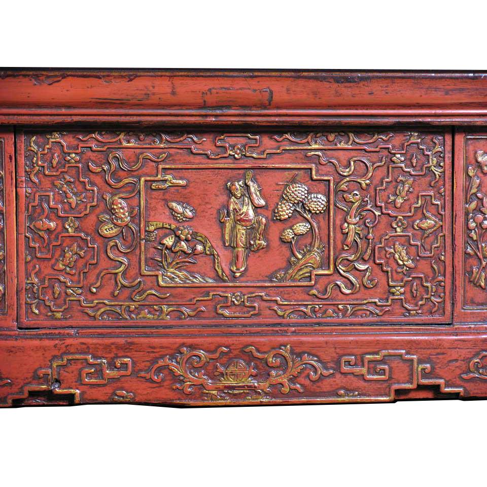 19th Century Antique Chinese red lacquered painting table For Sale