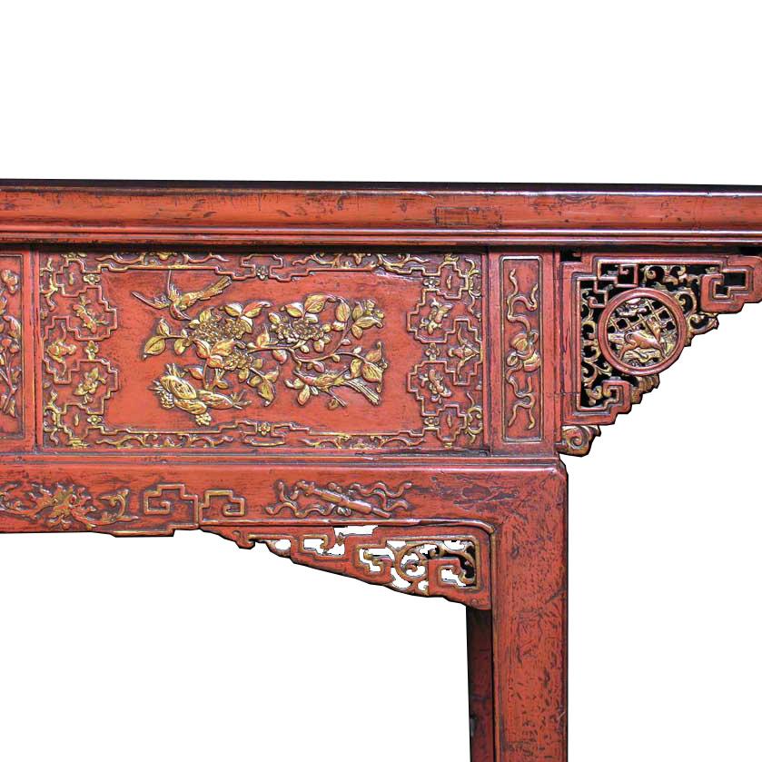 Wood Antique Chinese red lacquered painting table For Sale