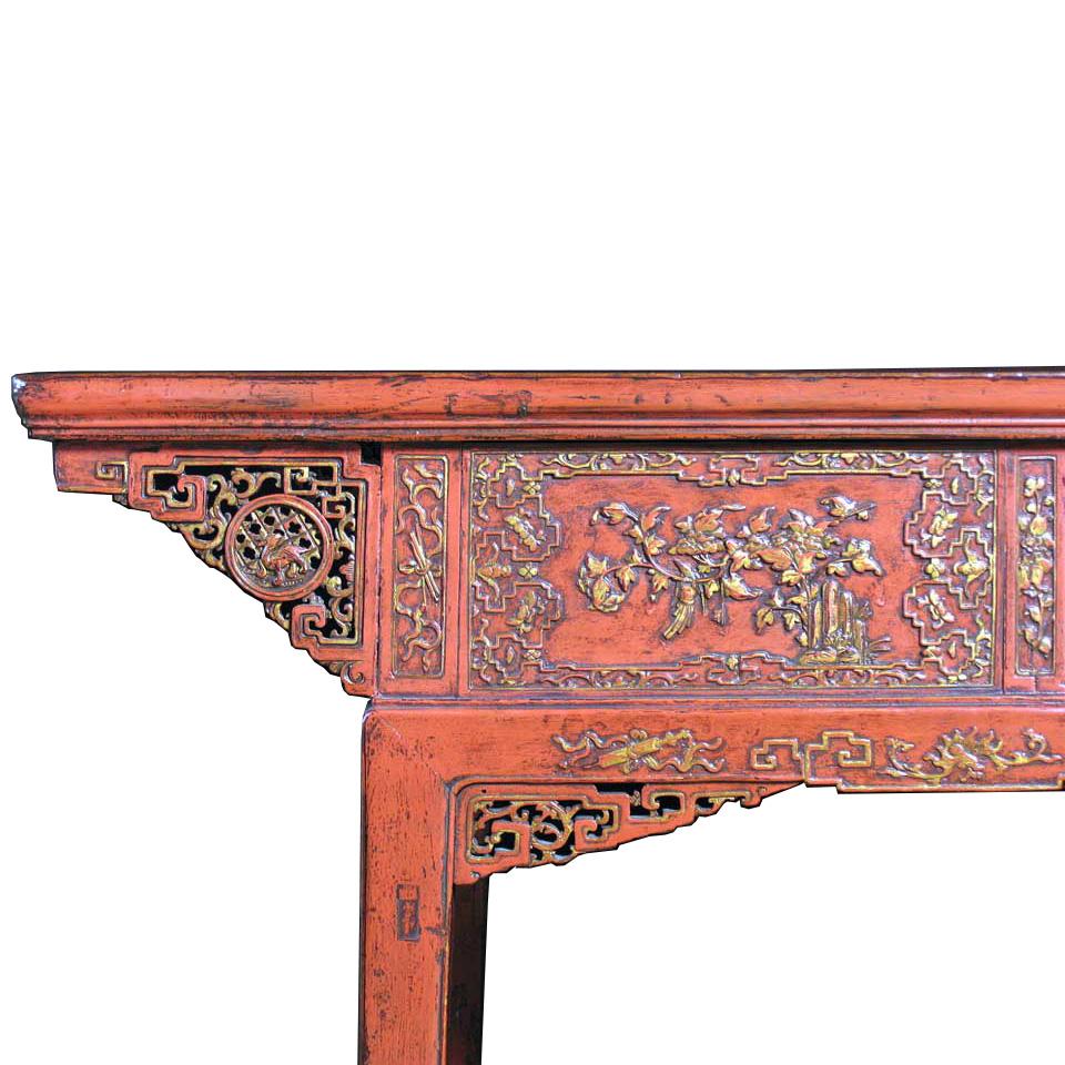 Antiker chinesischer rot lackierter Maltisch (Holz) im Angebot