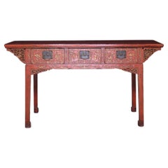 Ancienne table de peinture chinoise laquée rouge