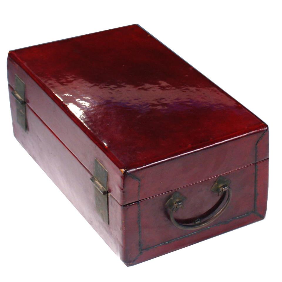 Antique Chinese Red Lacquered Pigskin Document Box In Good Condition In New York, NY