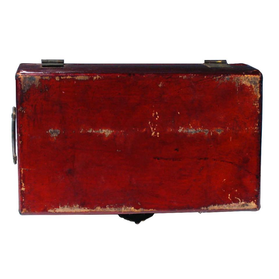 Leather Antique Chinese Red Lacquered Pigskin Document Box