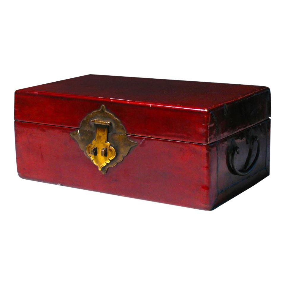Antique Chinese Red Lacquered Pigskin Document Box