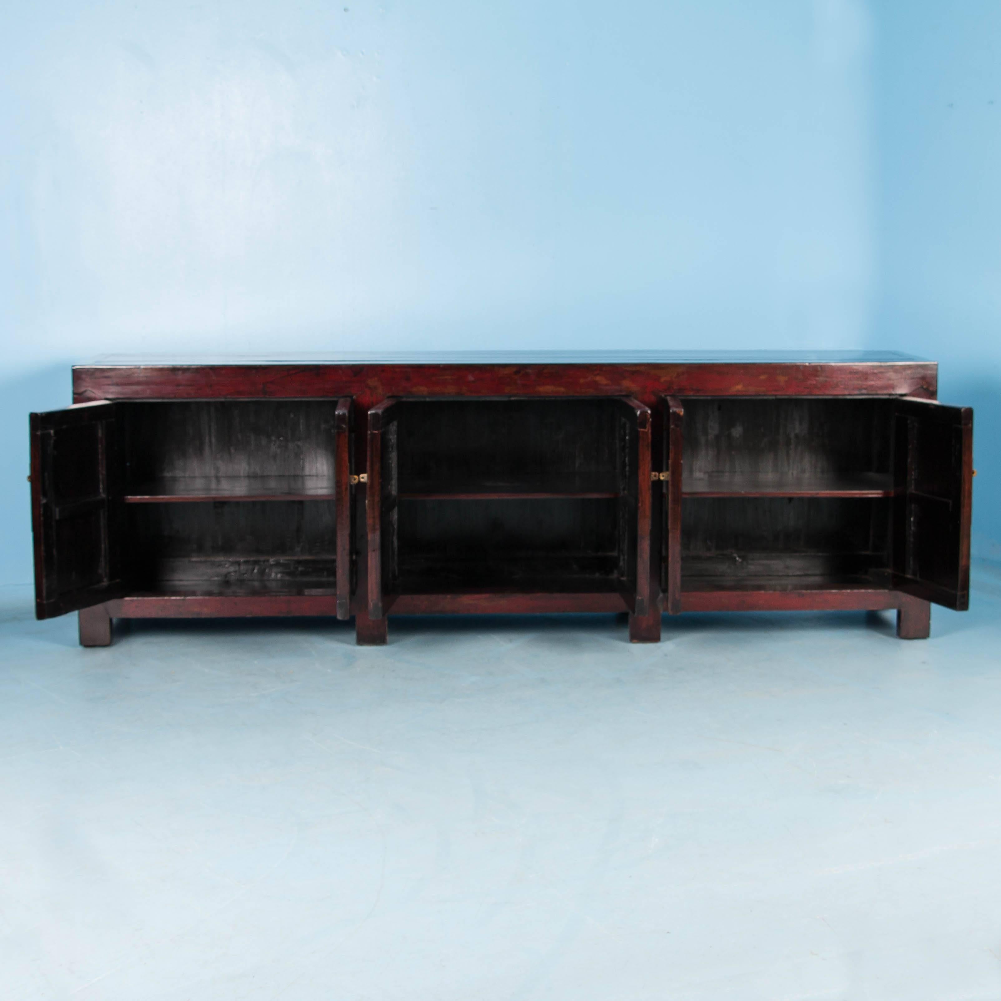 Antique Chinese Red Lacquered Sideboard In Good Condition In Round Top, TX