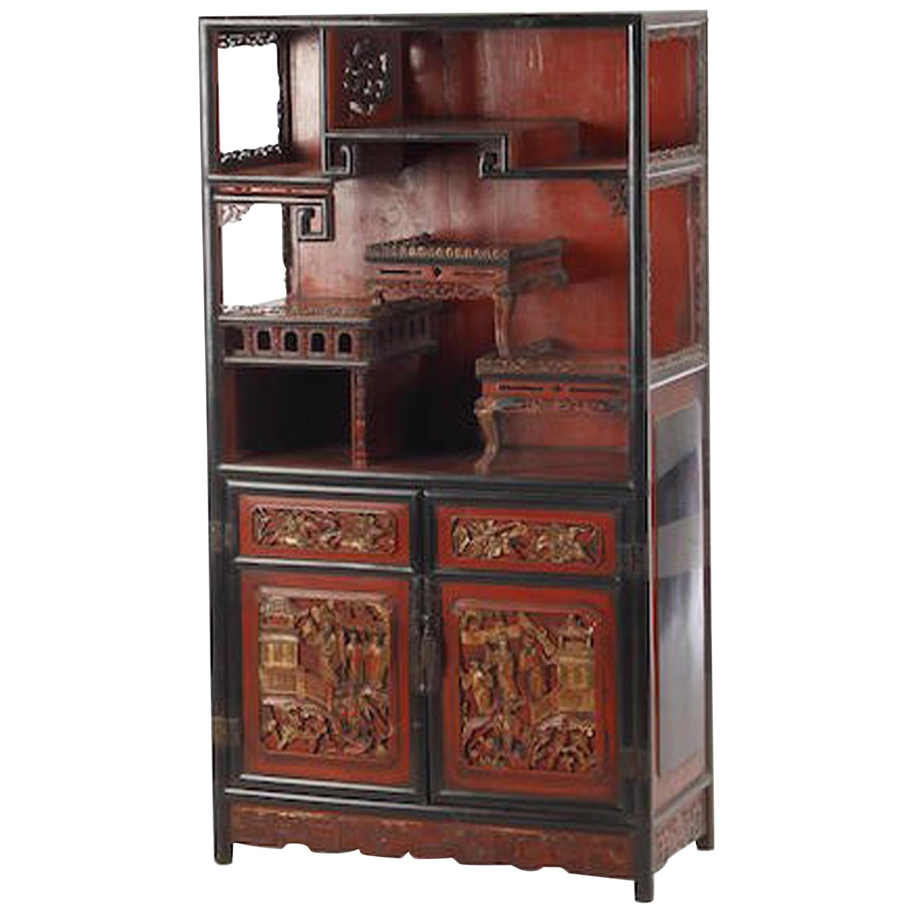 Antique Chinese Red Painted and Lacquered Cabinet