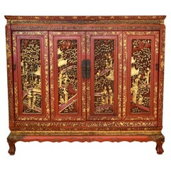 Antique Chinese Red Painted Cabinet