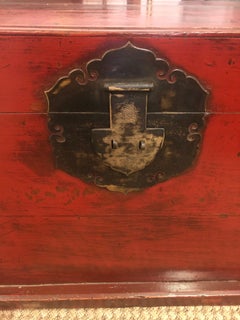 Antique Chinese Red Painted & Distressed Trunk