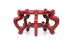 Antique Chinese Red Painted Wooden Flower Vase Base / Stand