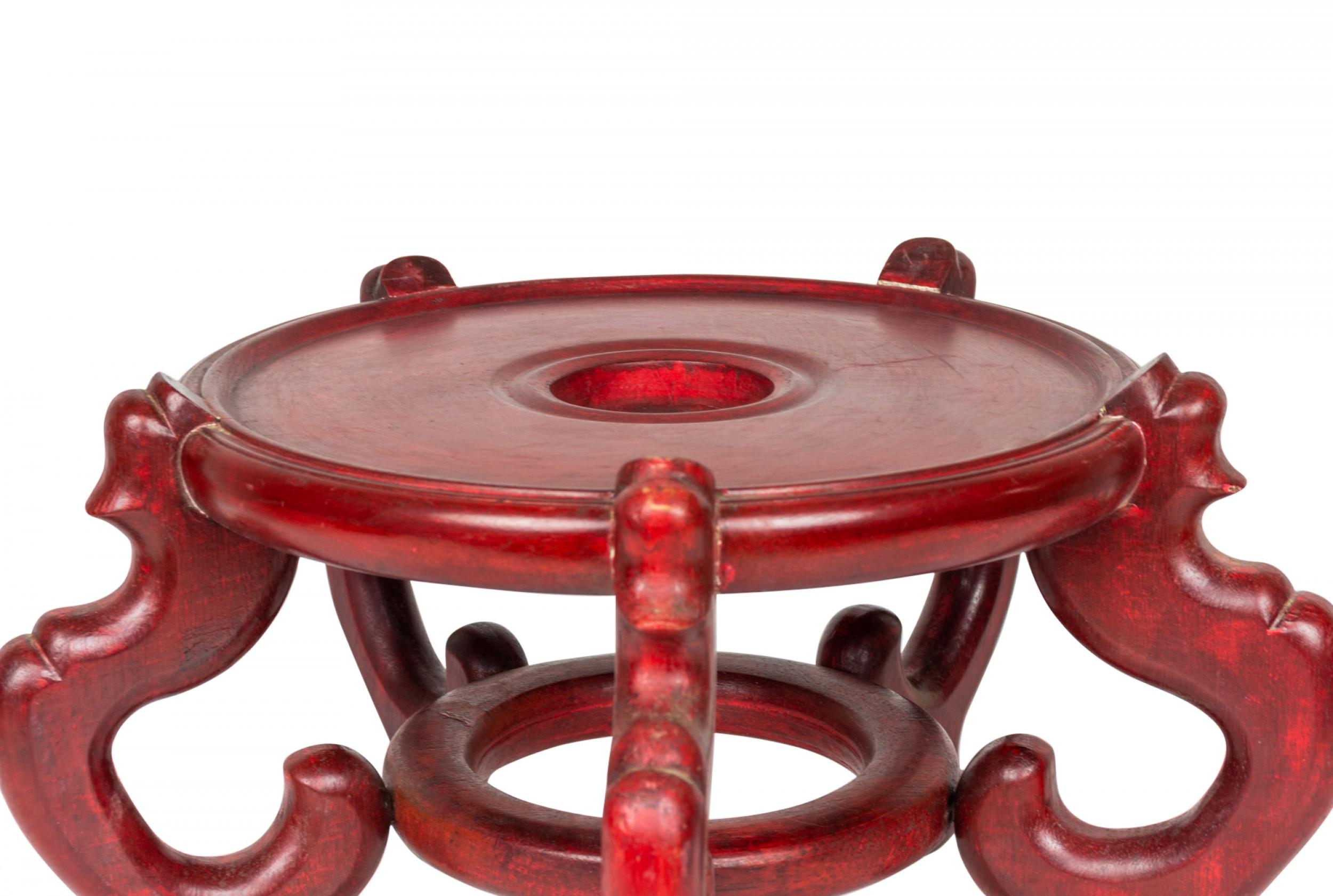 Antiguo Jarrón Florero de Madera Pintado de Rojo Chino Base / Soporte Exportación china en venta