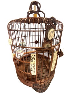 Bols chinois anciens en porcelaine de type cage d'oiseau en rotin et jade, avec serrure à épingle