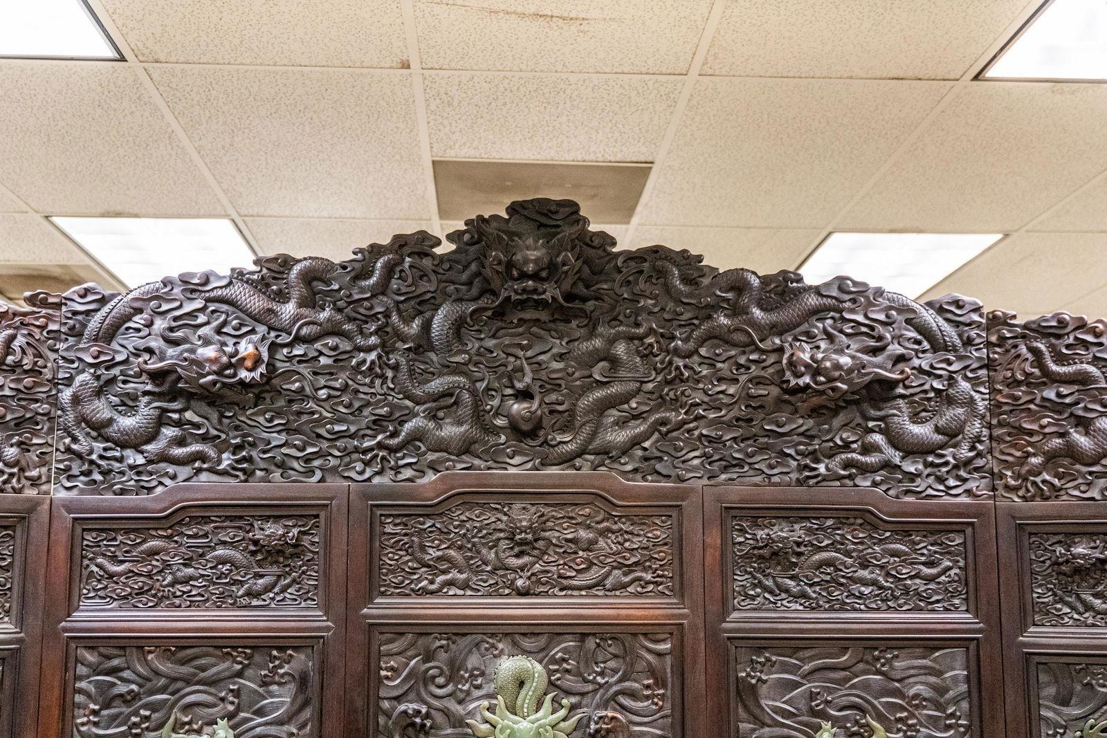 Antique Chinese Relief/Carved Screen in Solid Wood & Jade, 135w x 105h For Sale 5