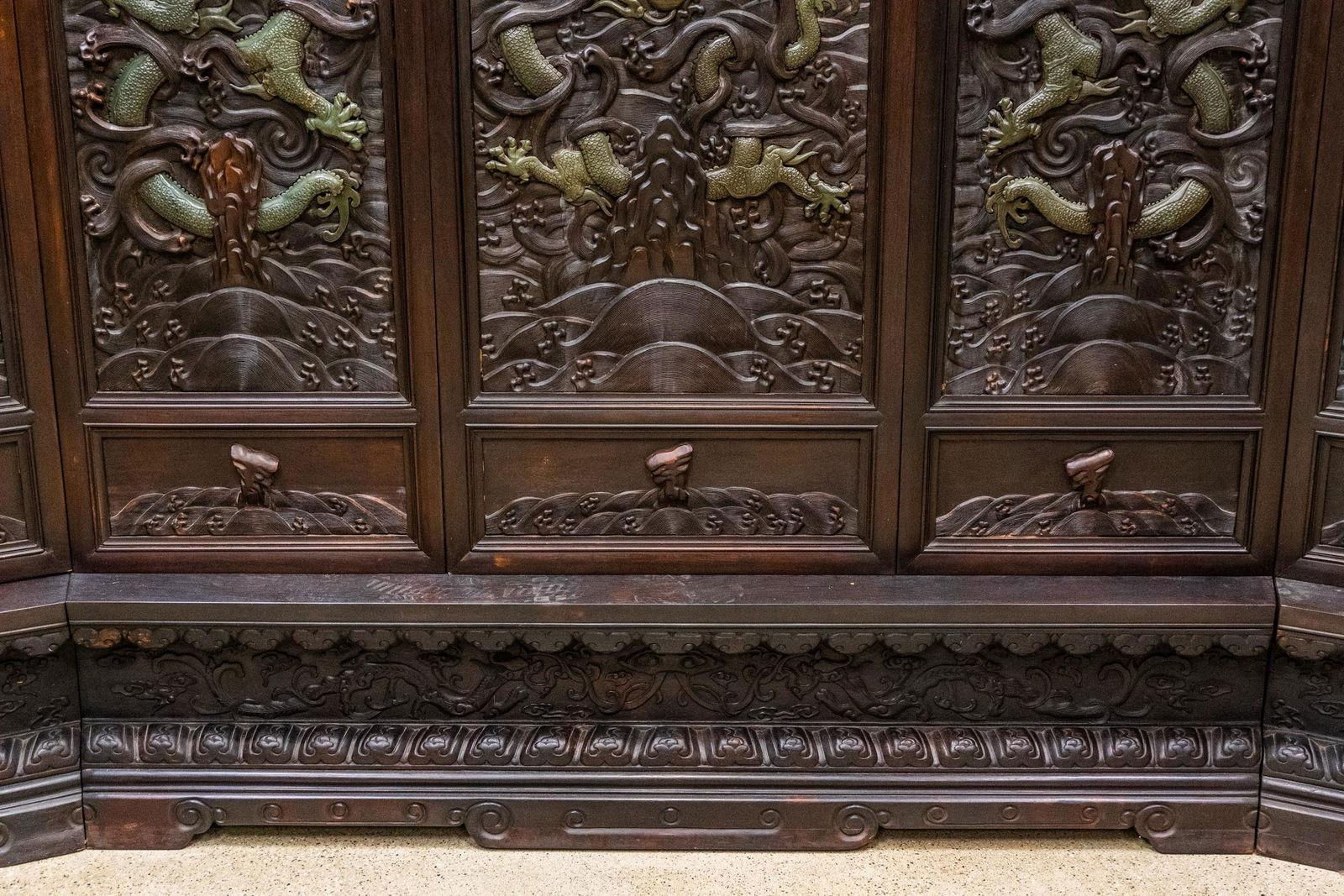 Antique Chinese Relief/Carved Screen in Solid Wood & Jade, 135w x 105h For Sale 8