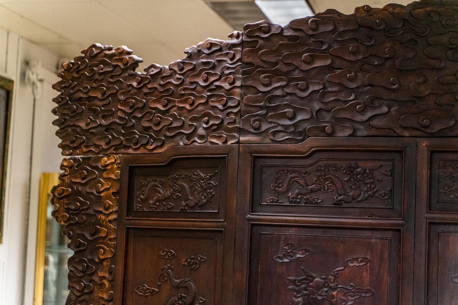 Antique Chinese Relief/Carved Screen in Solid Wood & Jade, 135w x 105h For Sale 13