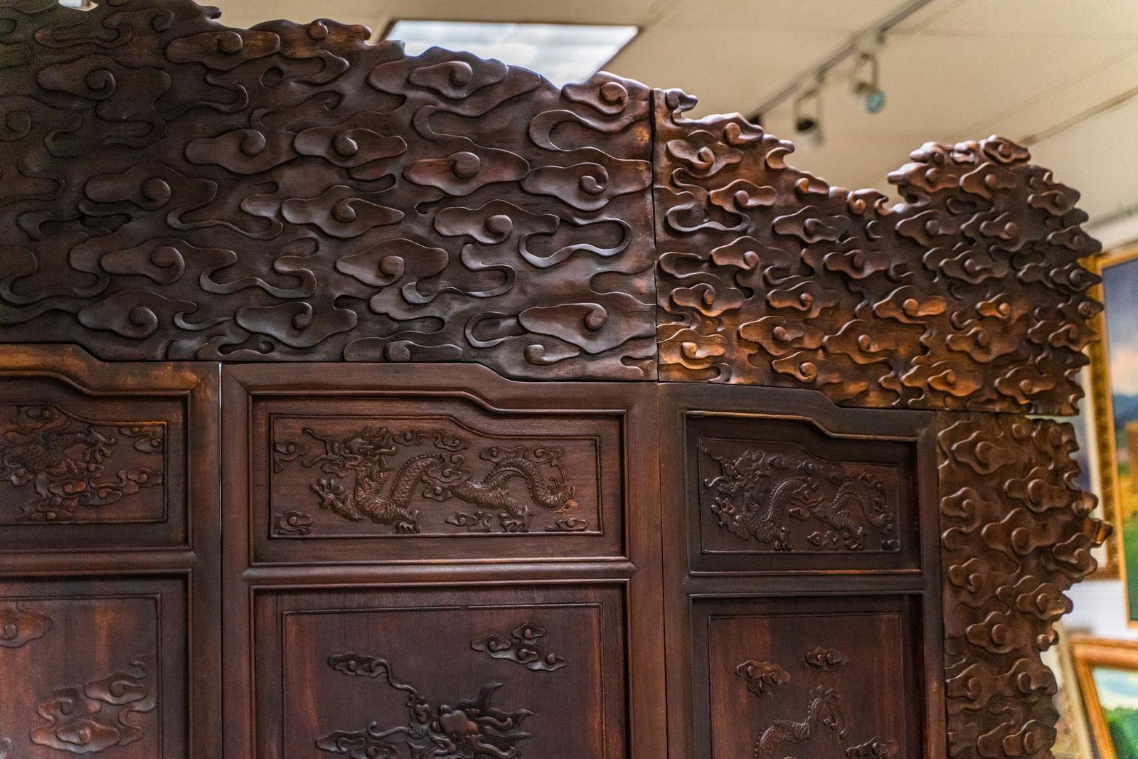 Antique Chinese Relief/Carved Screen in Solid Wood & Jade, 135w x 105h For Sale 14