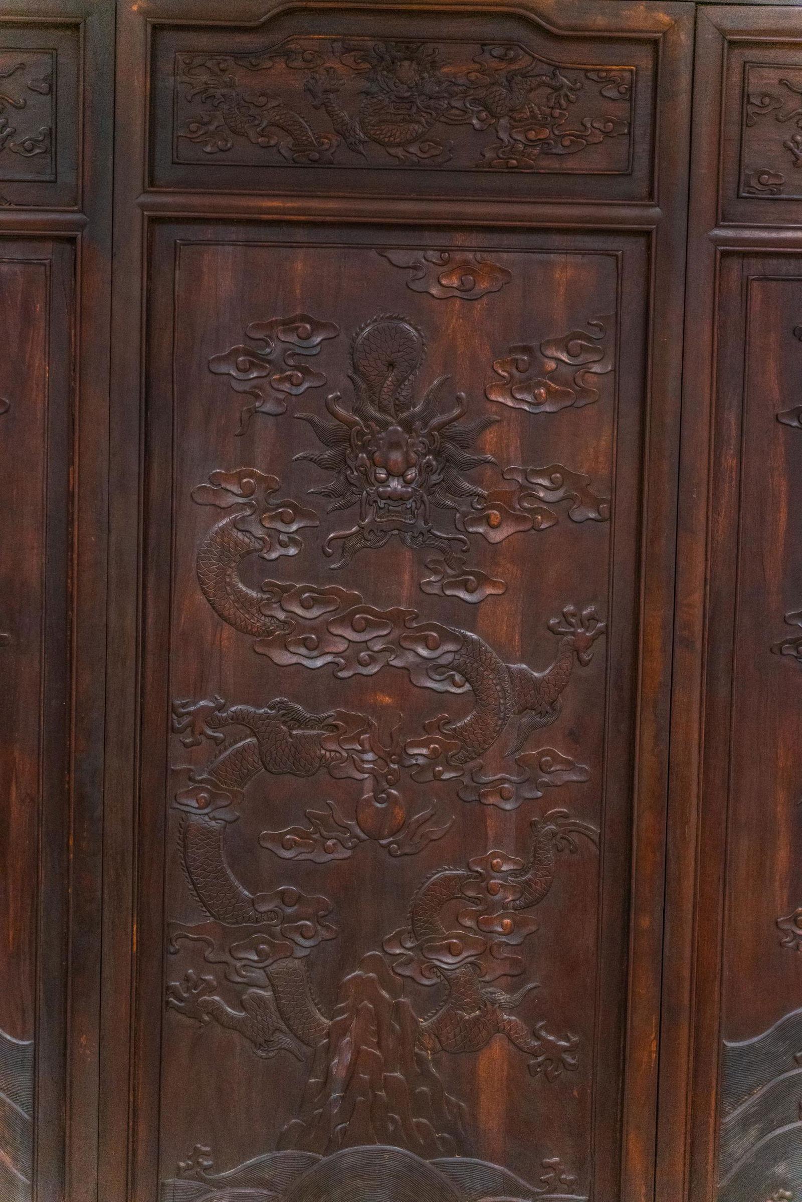Antique Chinese Relief/Carved Screen in Solid Wood & Jade, 135w x 105h For Sale 3