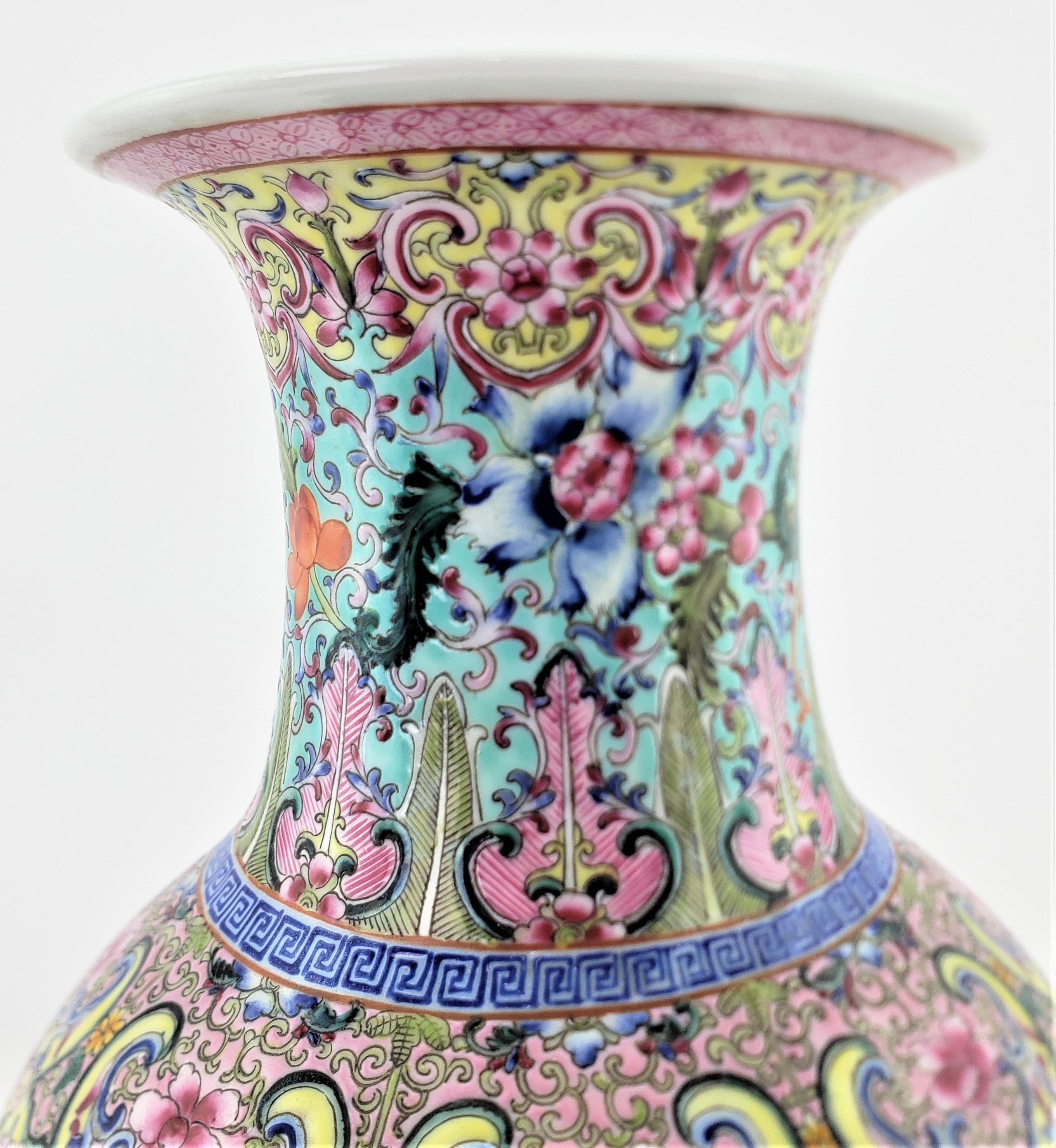 Antique Chinese Republic Era Ornately Hand-Painted Vase or Table Lamp Base For Sale 1