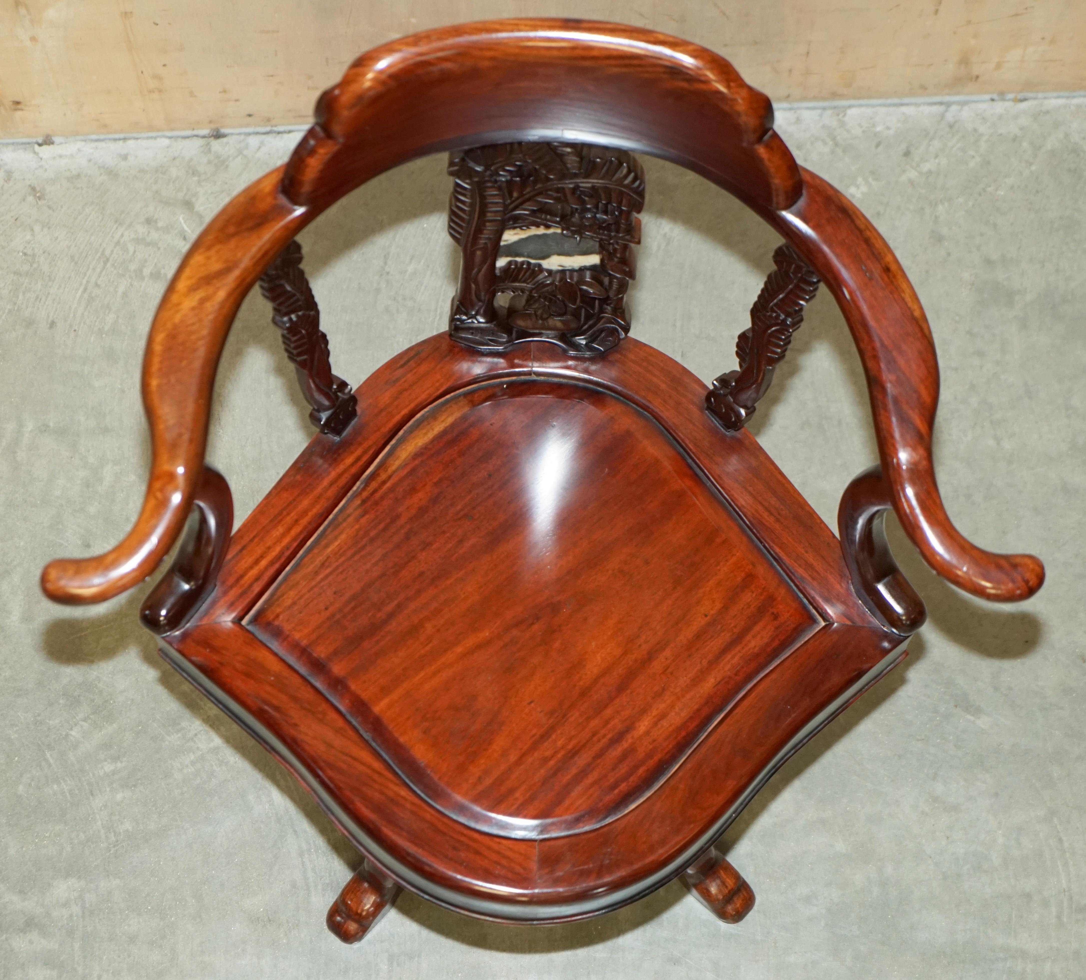 ANTiQUE CHINESE REPUBLIC PERIOD HARDWOOD WITH MARBLE INSET PANEL CAPTAINS CHAIR For Sale 9