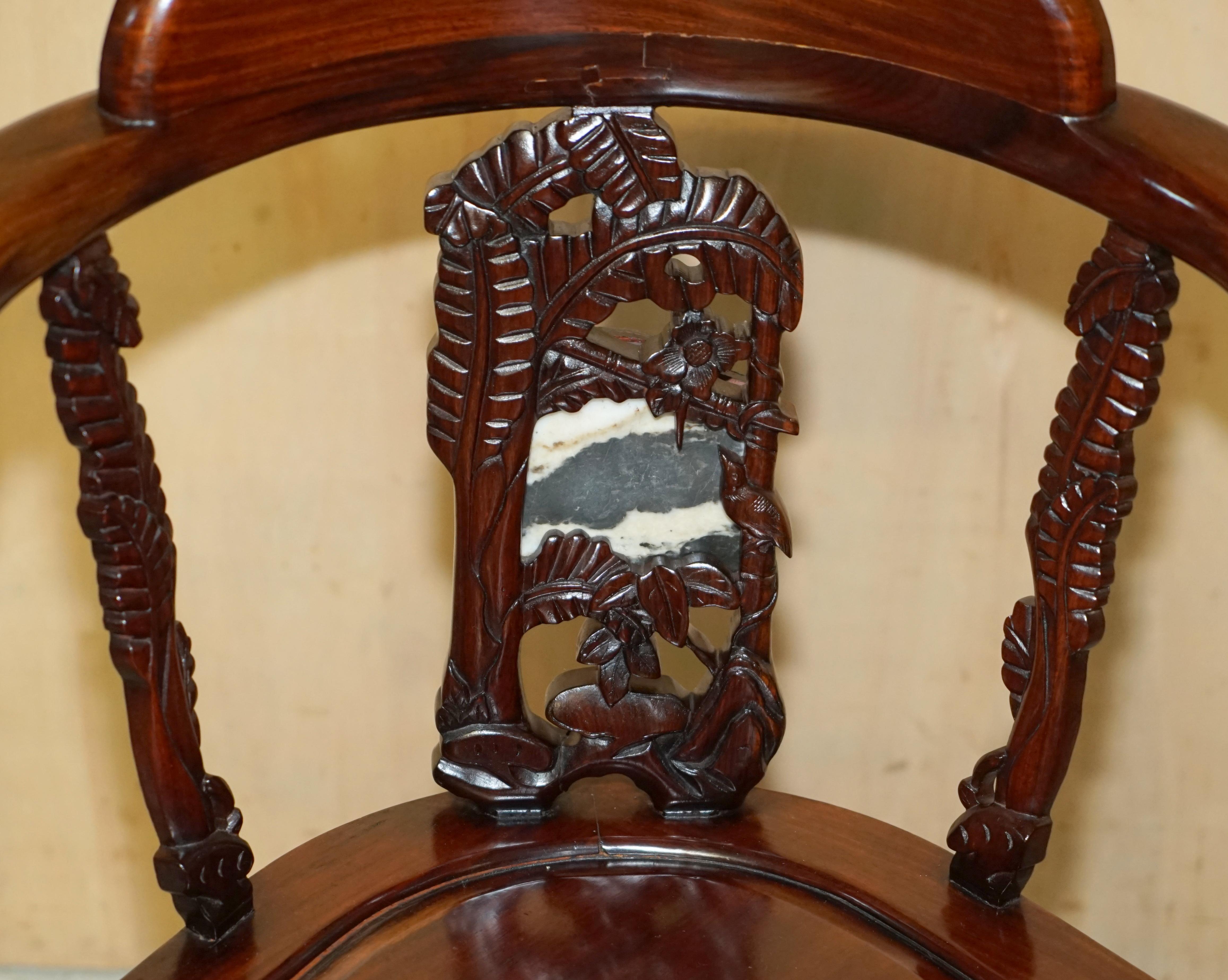 Chinese ANTiQUE CHINESE REPUBLIC PERIOD HARDWOOD WITH MARBLE INSET PANEL CAPTAINS CHAIR For Sale
