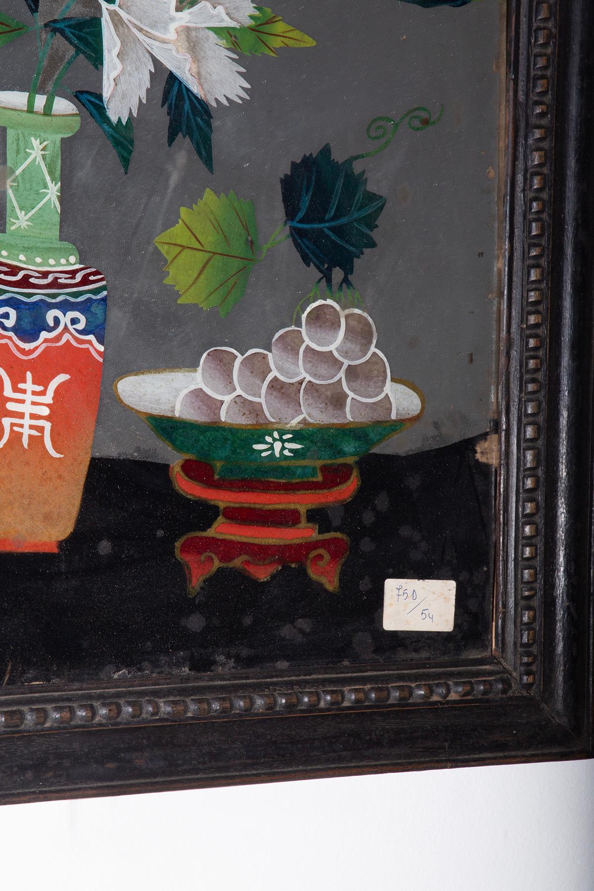 Late 19th Century Antique Chinese reverse glass painting For Sale