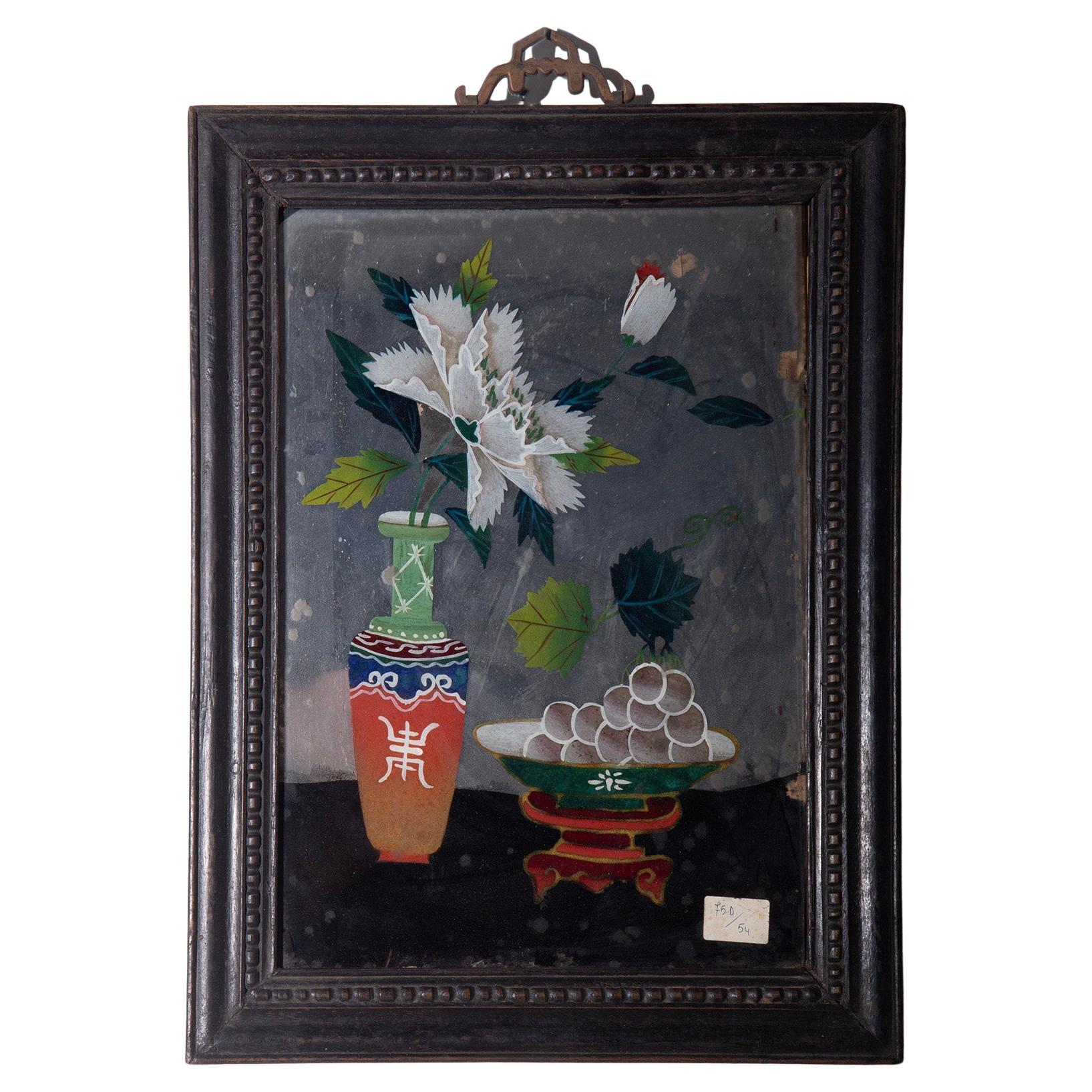 Antique Chinese reverse glass painting