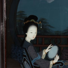 Antique Chinese Reverse Painted Wall Panel Of A Woman c1920