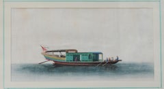 Antique Chinese Rice Pit painting of a Boat Top Quality Canton, 19th Century