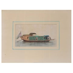 Peinture chinoise ancienne d'un bateau de qualité supérieure Canton, 19ème siècle
