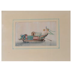 Peinture chinoise ancienne d'un bateau de qualité supérieure Canton, 19ème siècle