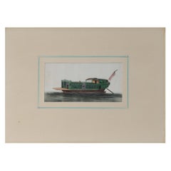 Antique Chinese Rice Pit painting of a Boat Top Quality Canton, 19th Century