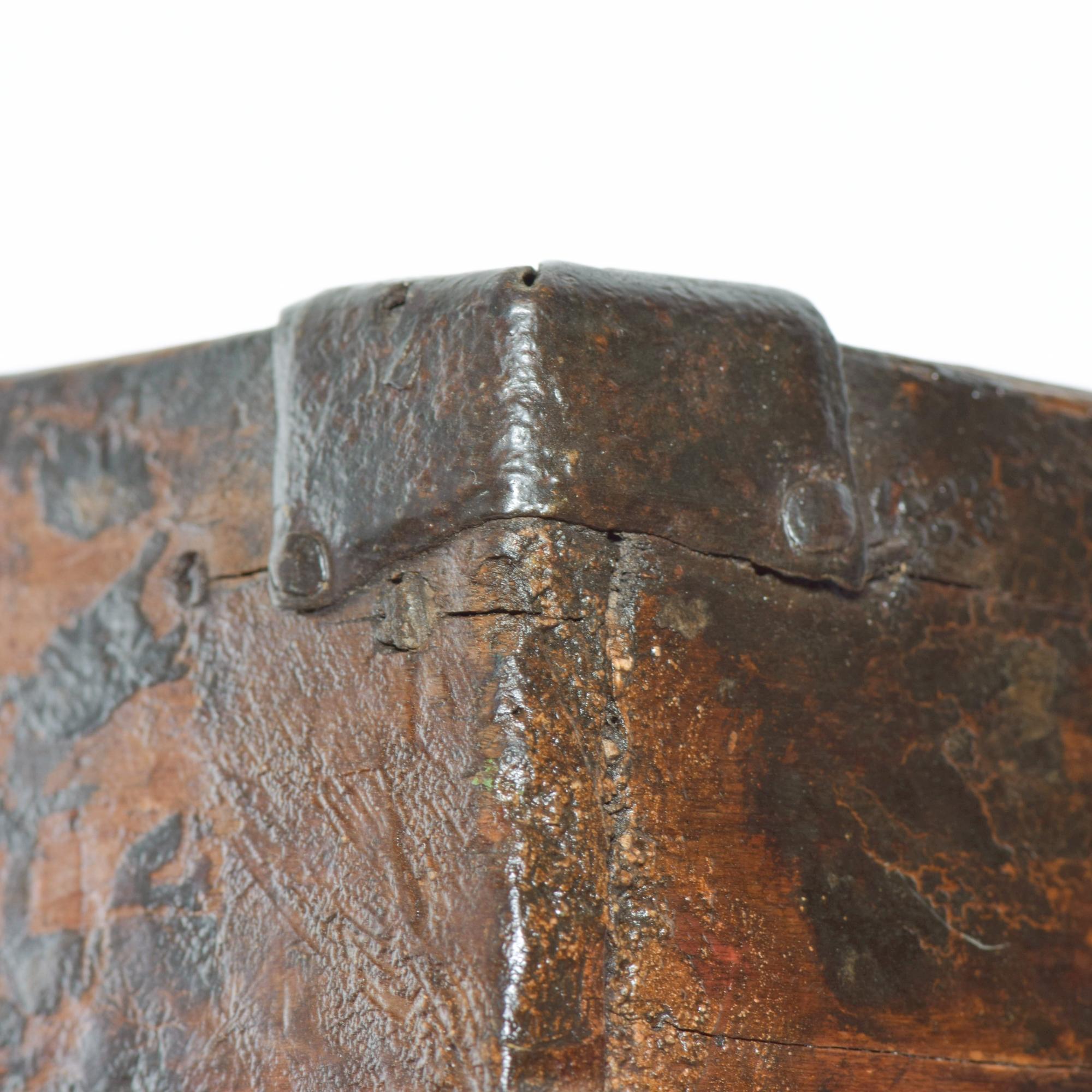 Late 19th Century Antique Chinese Rich Wood Rice Grain Measure Harvest Carry Bucket w/ Iron Detail