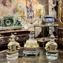 Antique Chinese Rock Crystal Gilt Metal and Enamel Candelabrum