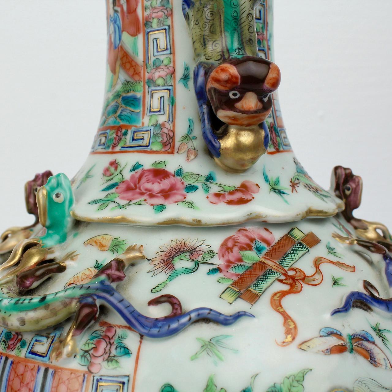 Chinese Export Antique Chinese Rose Mandarin Porcelain Vase, 19th Century For Sale