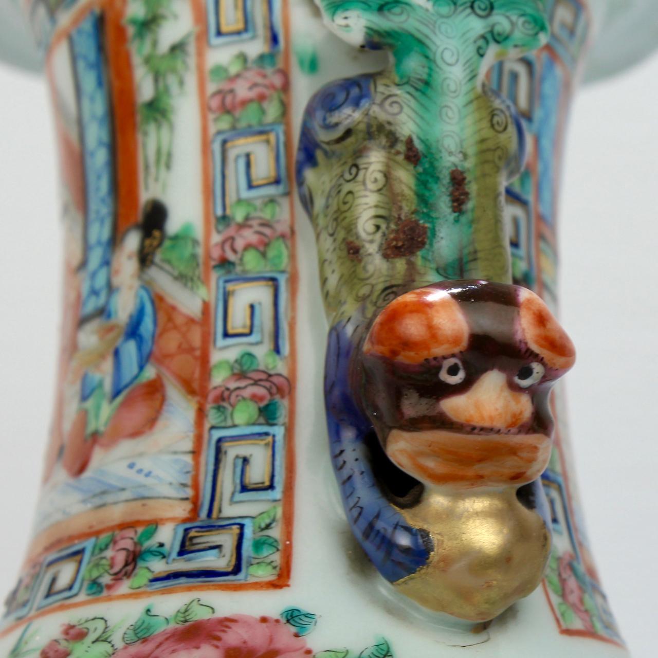 Antique Chinese Rose Mandarin Porcelain Vase, 19th Century In Good Condition For Sale In Philadelphia, PA
