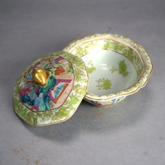 Antique Chinese Rose Medallion Hand-Painted & Gilt Porcelain Lidded Tureen 19thC