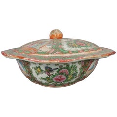 Antique Chinese Rose Medallion Hand Painted Porcelain Tureen, circa 1900