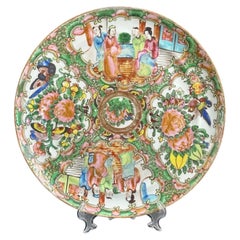 Antique Chinese Rose Medallion Plate - Figural & Floral Motif - 9.2 in