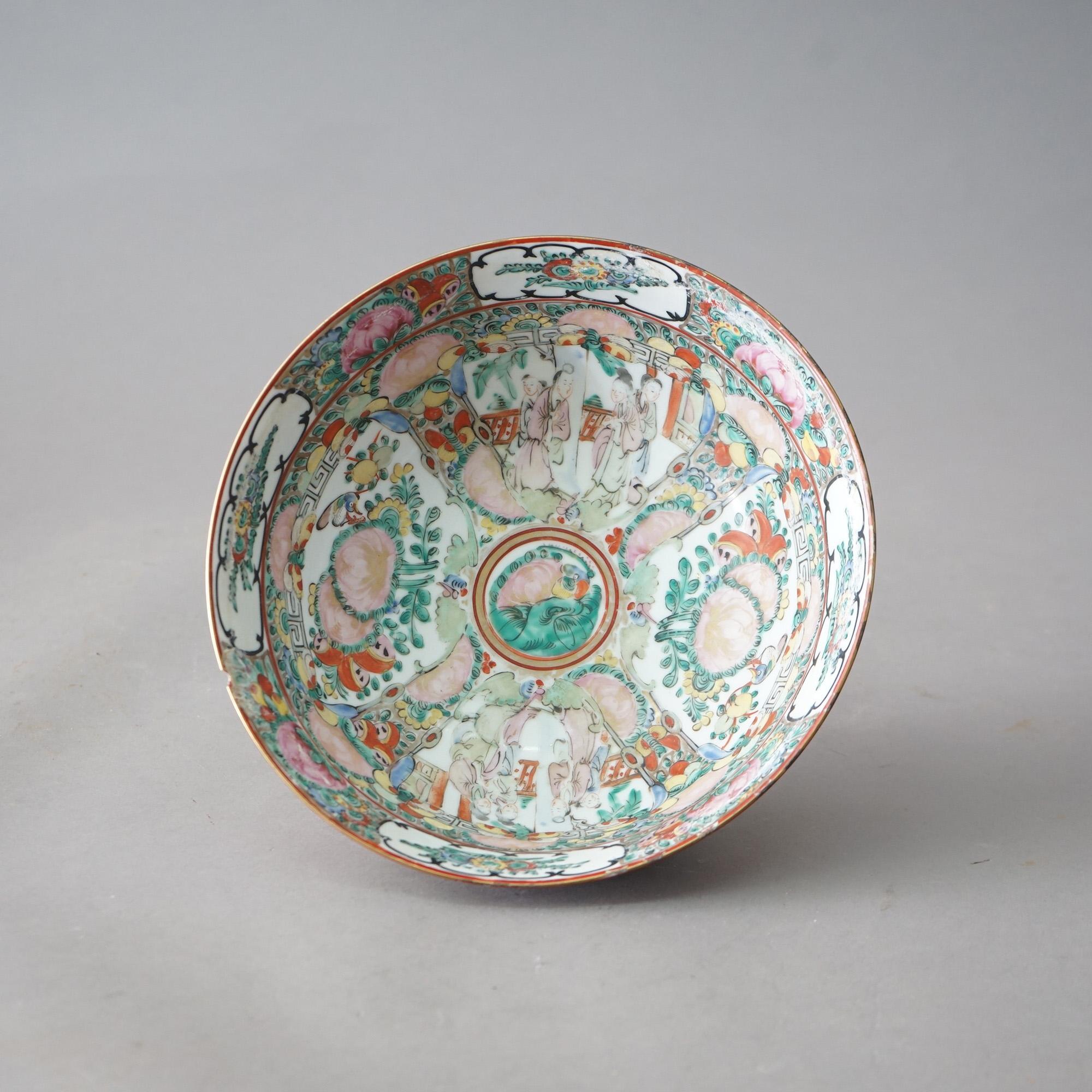 Asian Antique Chinese Rose Medallion Porcelain Bowl Circa 1920