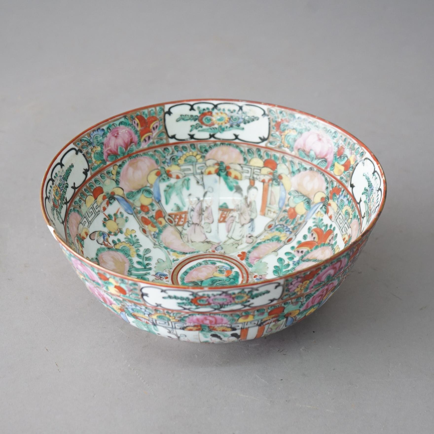 Hand-Painted Antique Chinese Rose Medallion Porcelain Bowl Circa 1920