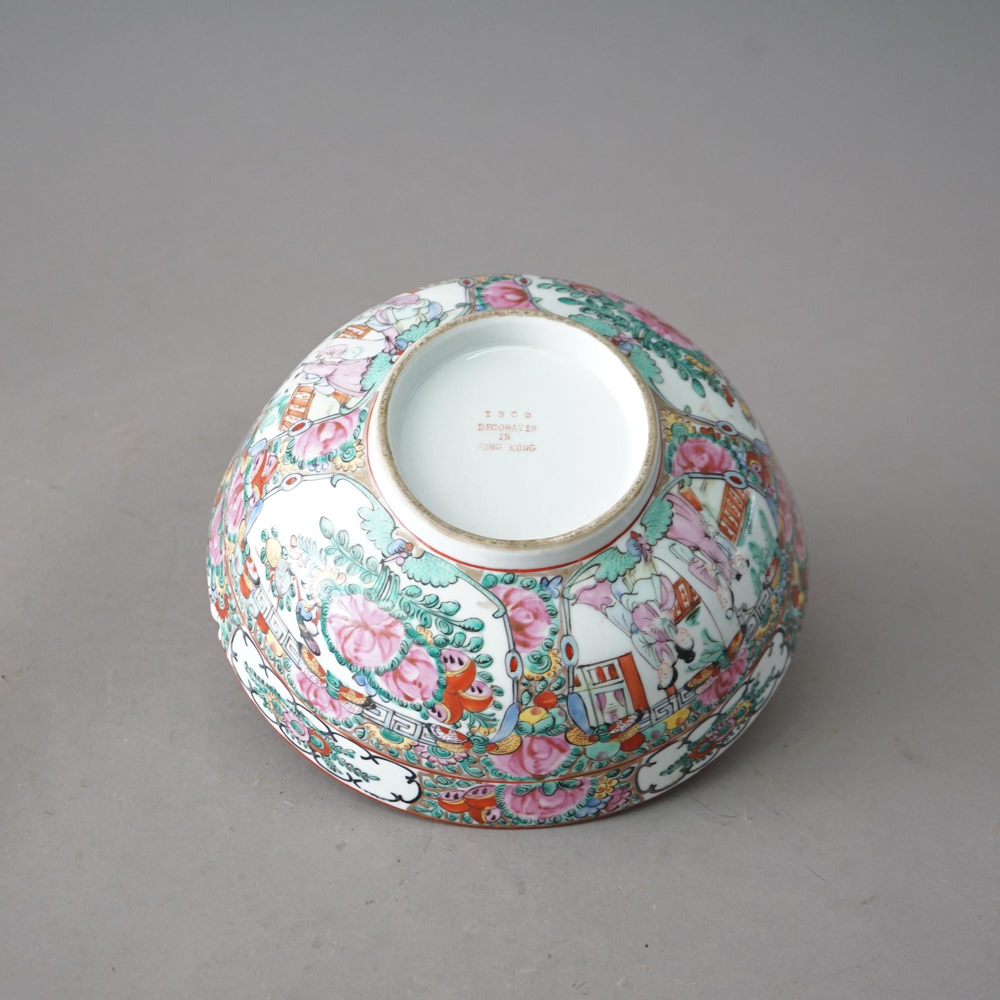 Antique Chinese Rose Medallion Porcelain Bowl Circa 1920 In Good Condition In Big Flats, NY