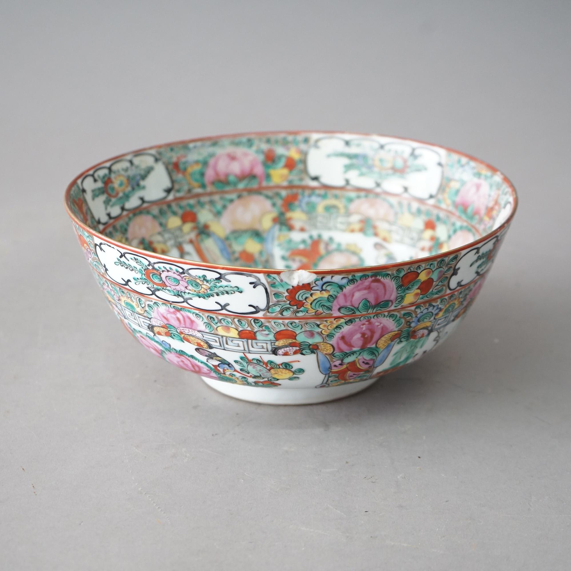 Antique Chinese Rose Medallion Porcelain Bowl Circa 1920 1