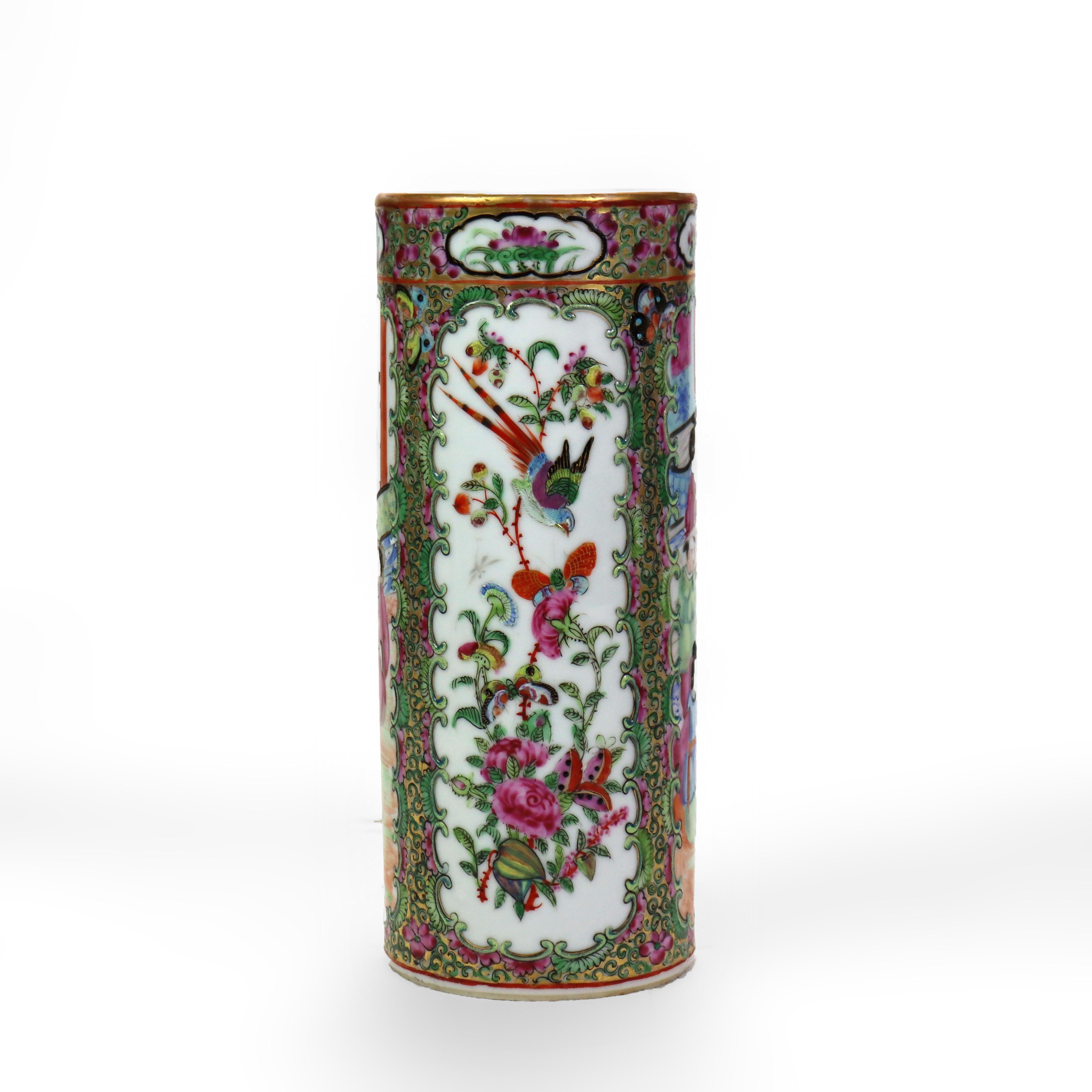 Antique Chinese Rose Medallion Porcelain Brush Pot C1930
9