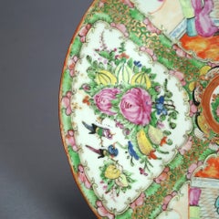 Antique Chinese Rose Medallion Porcelain Charger with Gardens & Figures C1900
