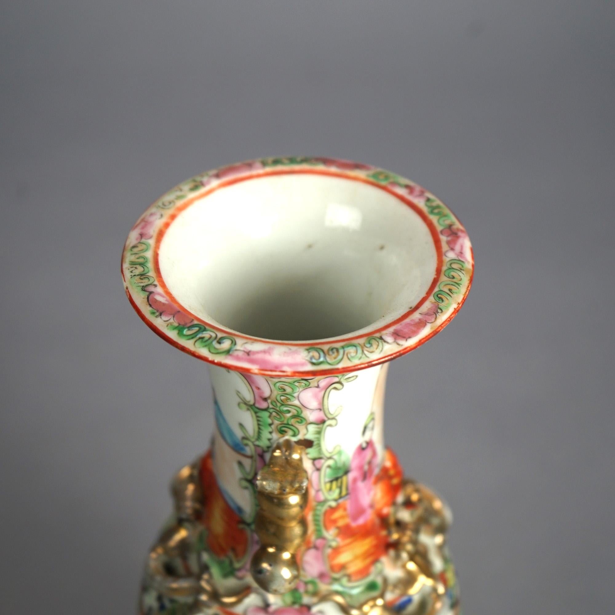 Antique Chinese Rose Medallion Porcelain Double Handled Vase c1900 For Sale 2