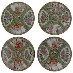 Antique Chinese Rose Medallion Porcelain Plates Set of Four