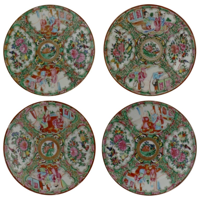 Antique Chinese Rose Medallion Porcelain Plates Set of Four at 1stDibs