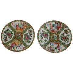 Antique Chinese Rose Medallion Porcelain Plates, Set of Two