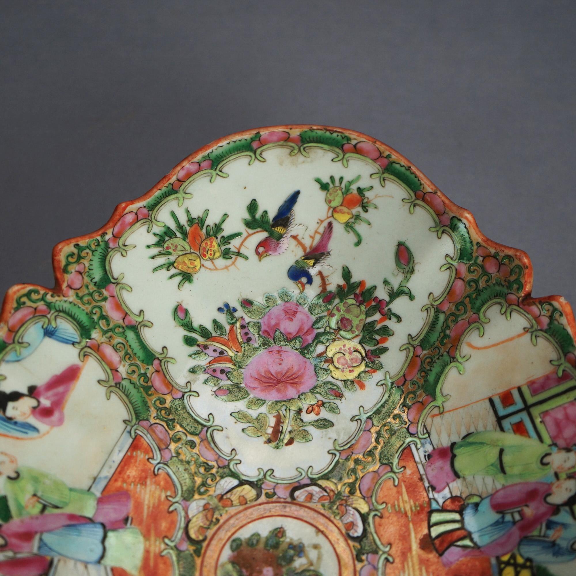 20th Century Antique Chinese Rose Medallion Porcelain Platter with Gardens & Figures C1900