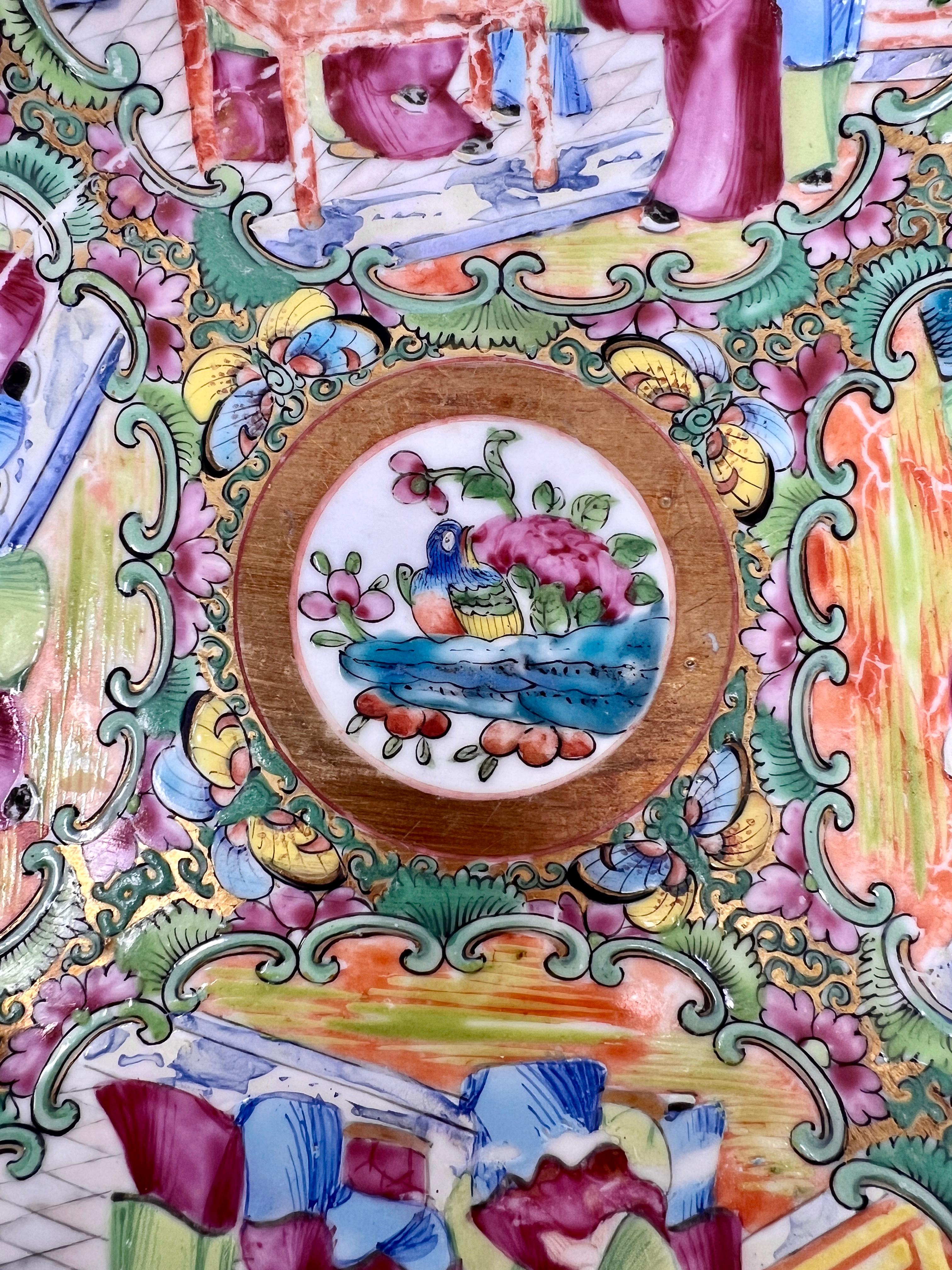 Antique Chinese Rose Medallion Porcelain Serving Plate, Circa 1920's. In Good Condition In New Orleans, LA