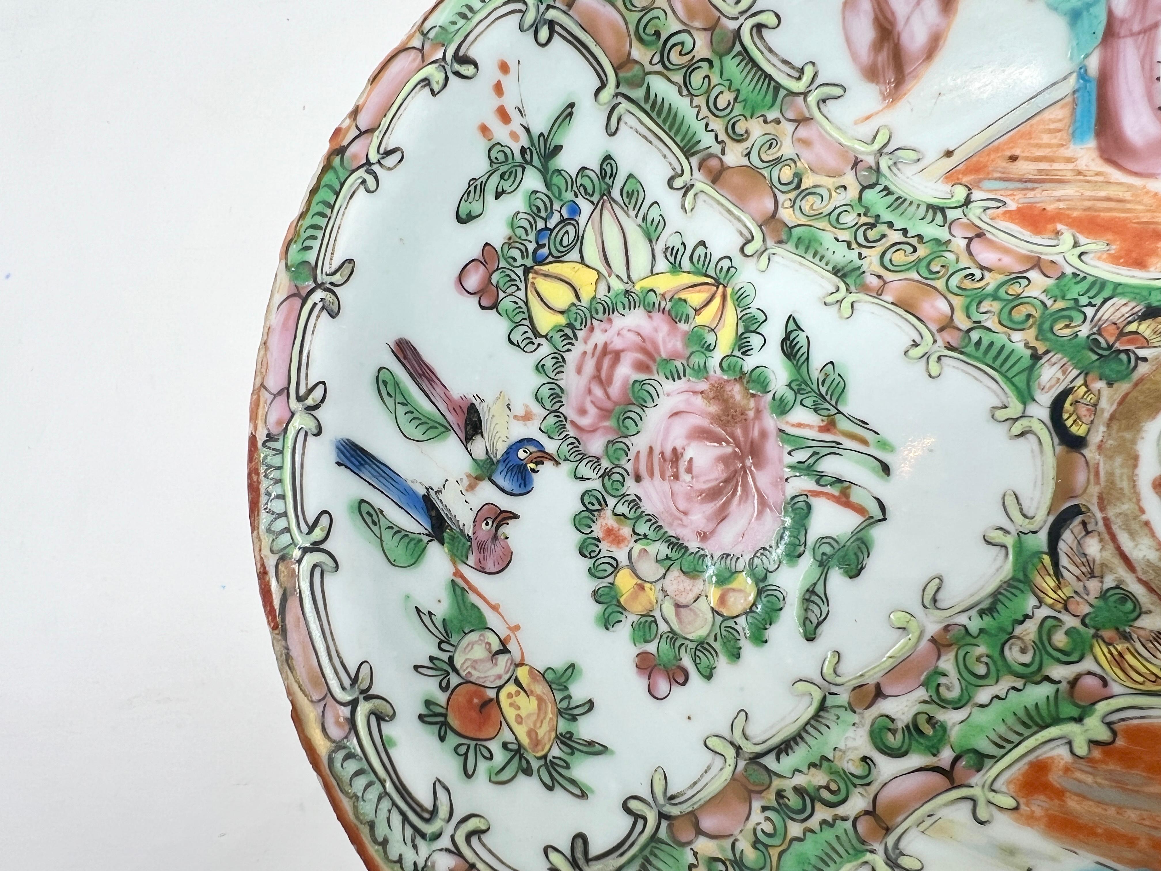 20th Century Antique Chinese Rose Medallion Porcelain Shrimp Plate, Circa 1920's.